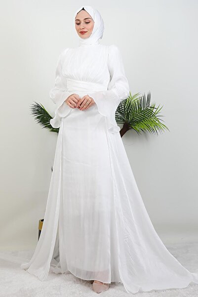 GİYZAMİLA Yoryo Dress with Flared Sleeves White