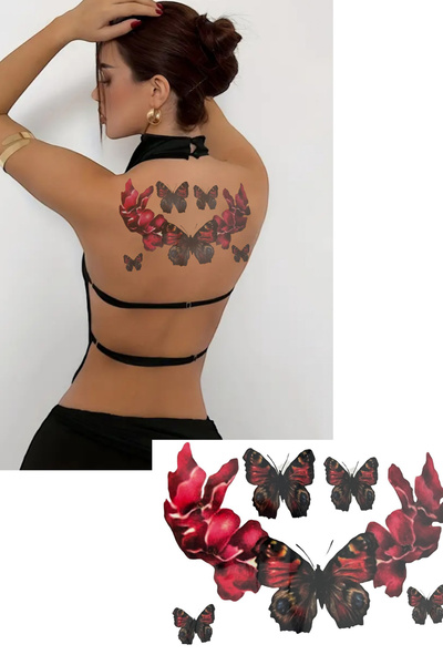 TAKIŞTIR Karışık Renk Kelebek Figürlü Büyük Boy Dövme Tattoo