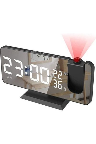 COOYA 180° Bedroom projection alarm clock, large LED, suitable for bedroom, living room