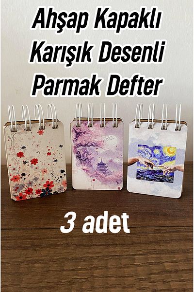 kutuTR Mini Finger Notebook Wooden Cover Spral Mini Notepad 3 Pieces