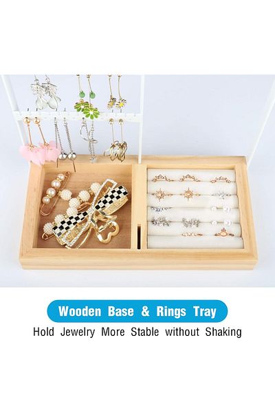 COOYA Jewelry Organizer Stand,FreeStanding Holder,4 Tier with Wooden Tray, Durable Anti-skid,for Home Us