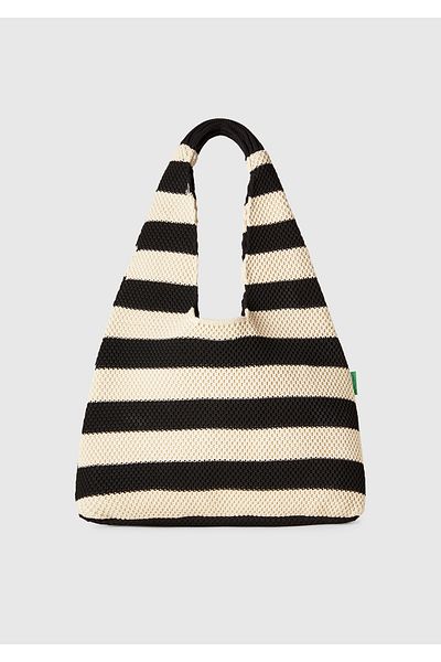 United Colors of Benetton Women's Black Striped Hobo Bag
