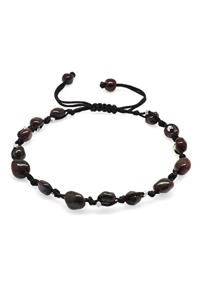 Tesbihane Macrame Braided Natural Cut Dorica Ball Detailed Lal Natural Stone Men's Bracelet