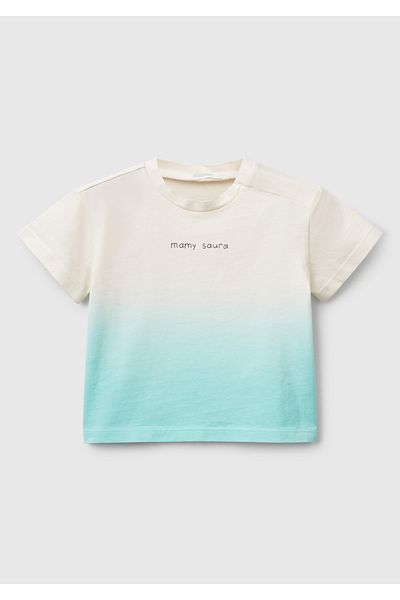 United Colors of Benetton تي شيرت برقبة دائرية مطبوع عليه صبغة متغيرة اللون باللون الفيروزي للأطفال
