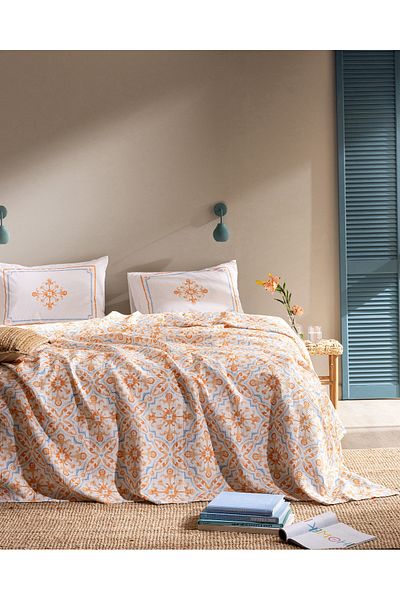 Madame Coco Adorlee Single 100% Cotton Karde Printed Pique Set - Orange
