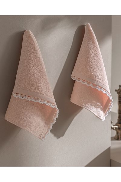 Madame Coco Bastienne Crochet 100% Cotton 2-Piece Hand Towel - Powder/White