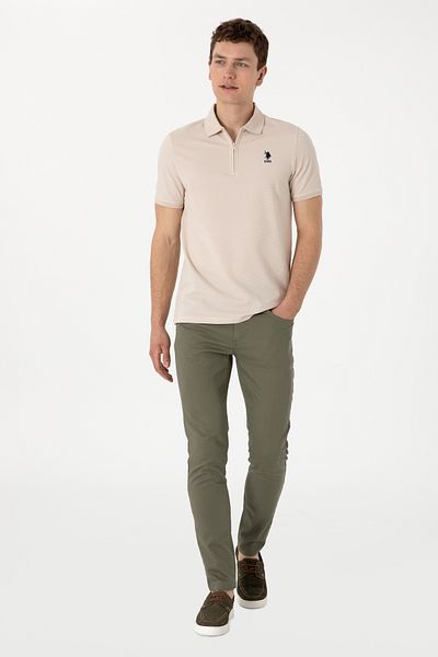 U.S. Polo Assn. Men's Dark Khaki Slim Fit Canvas Trousers 50309119-Vr111