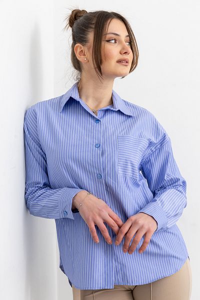 TUĞBA ERGÜL Women's Striped Pocket Sweatshirt Cotton Fabric Blue Shirt 1346