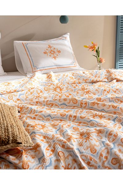 Madame Coco Adorlee Single 100% Cotton Karde Printed Pique Set - Orange