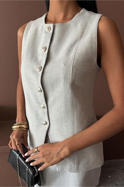 Butik طقم تنورة قصيرة طويلة من Eyesof من الكتان الممتد 10148