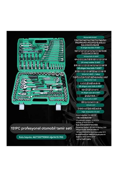 Badem10 Socket Wrench Kit 151 Pieces Extension Handle Articulated 1/2 3/8 1/4 Star Torque Flat Set Bits End Allen