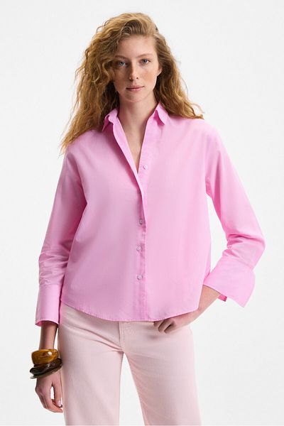 GRIMELANGE Varazdin Oversize Sleeves 100% Cotton Shirt Long Sleeves Thin Pink