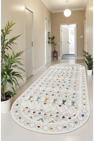 G&C HOME Dijital Kaymaz Yıkanabilir Modern HASIR GÖRÜNÜMLÜ Renkli Mutfak Halısı Salon Halısı Yolluk