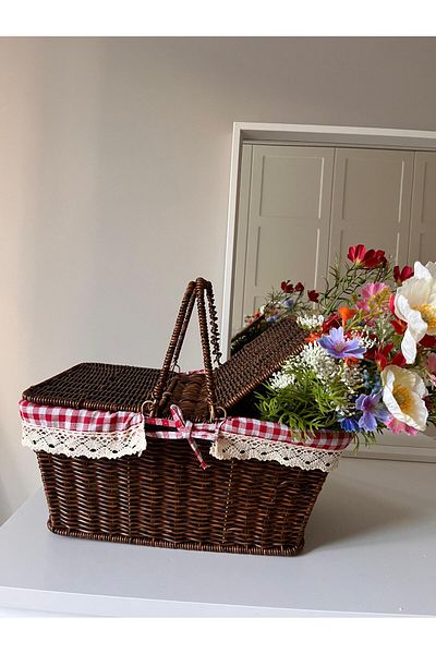 E Züccaciye Rectangular Wicker Picnic Basket Dark Brown