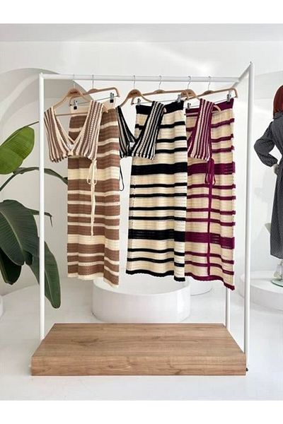 leyla sanat sanata yeni bir bakış açısı Leyla Art a New Perspective on Art Striped Bikini Top and Skirt Knitwear Suit 10110
