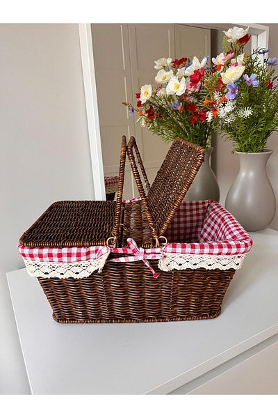 E Züccaciye Rectangular Wicker Picnic Basket Dark Brown