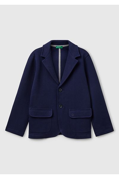United Colors of Benetton Boy's Navy Blue Logo Embroidered Patch Pocket Blazer Jacket