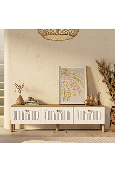 Mezza 4090 Napoli 180 Cm (Membran MDF Kapaklı) Bohem Tv Ünitesi Sepet - Beyaz