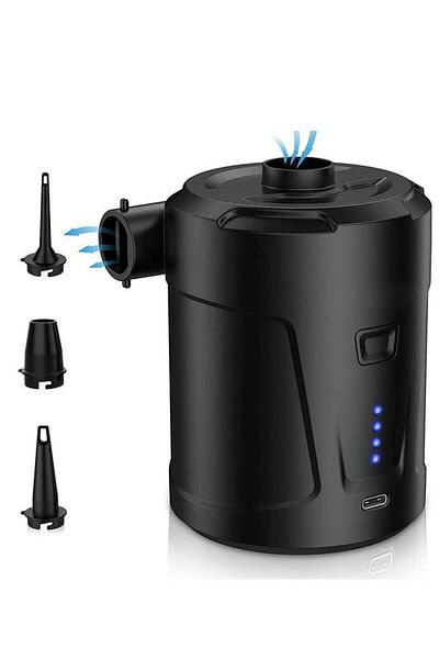 fulina Portable Electric Air Pump, With 3 Removable Nozzles, Suitable for Inflatable Equipment, Black