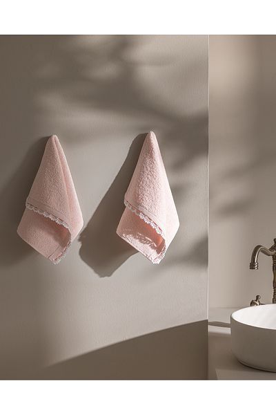 Madame Coco Bastienne Crochet 100% Cotton 2-Piece Hand Towel - Powder/White