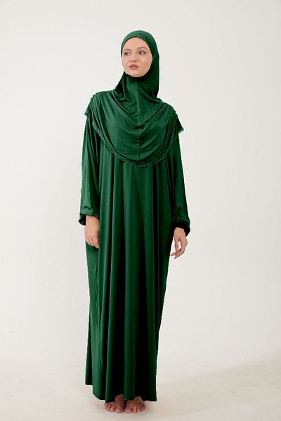 Sonbaharmoda Φόρεμα προσευχής Hijab Cotton Lace - Με μαντίλα, Ολόσωμο, Χτενισμένο Βαμβακερό Ύφασμα
