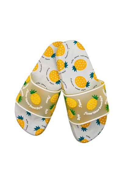 GEZER Beach slippers, white/yellow, pineapple print, size 40, 26 centimeters