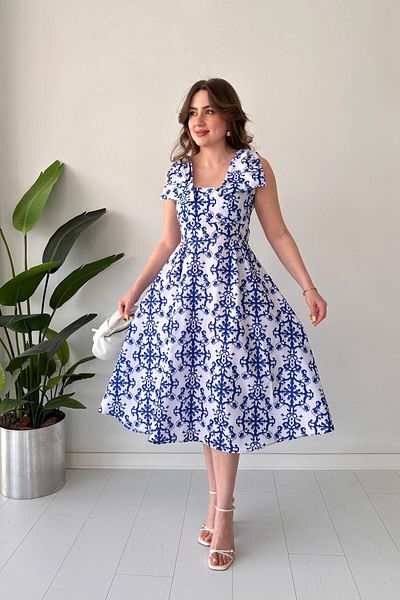 MaziButik Rochie cu model cu fundă dublă Albastră