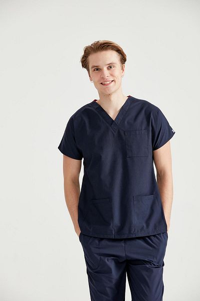 DEMOTEKS Costum medical bleumarin din elastan, pentru bărbați - model clasic flexibil