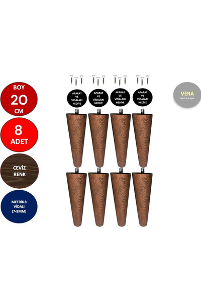 Ema orman 20 cm ceviz 8 adet konik ayak (plastik aparat )