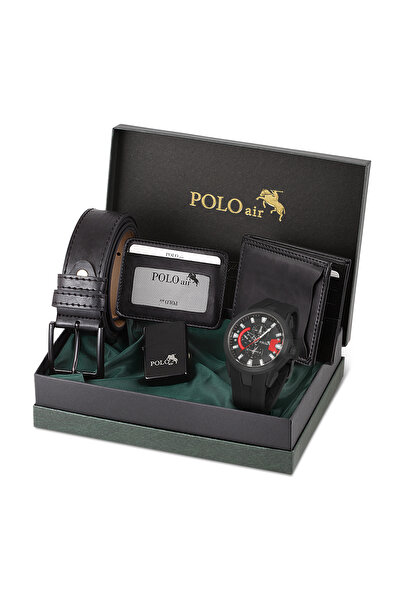 Polo Air Erkek Kol Saati Kemer Cüzdan Kartlık Çakmak Hediyelik Kutusunda Kpl-...