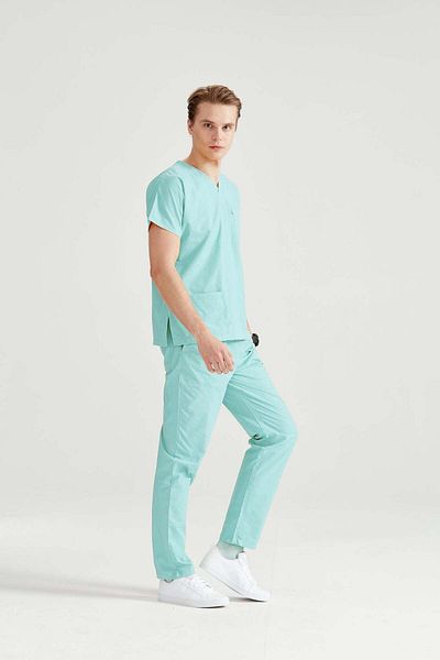 DEMOTEKS Costum medical verde mentă din elastan, pentru bărbați - Model Classic Flex