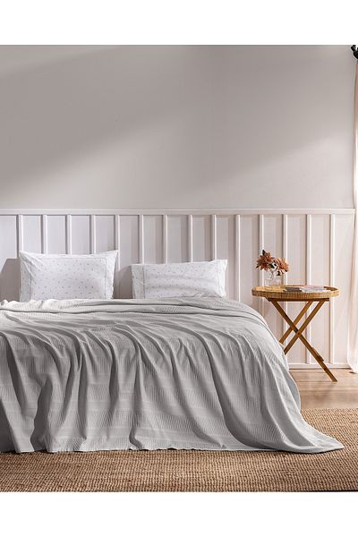 Madame Coco Mathilda King Size Cotton Ecocell Plain Pique Set - Light Gray