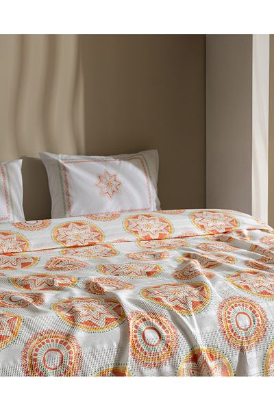 Madame Coco Orva Double 100% Cotton Karde Printed Pique Set - Coral
