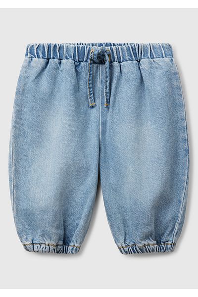 United Colors of Benetton Baby Denim Logo Drawstring Denim Pants with Elastic Waist and Leg