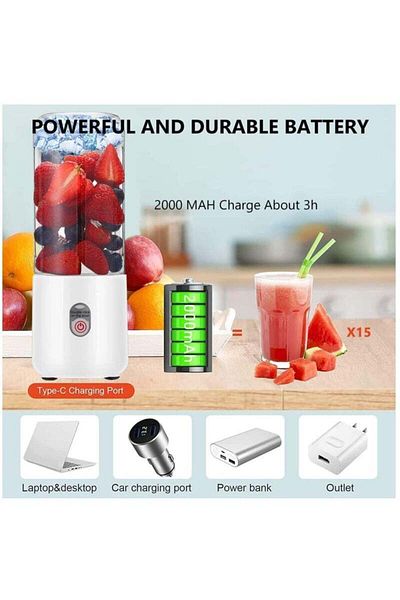 COOYA Portable Wireless Blender Electric Fruit Juicer,Rechargeable with 6 Blades,BPA-Free,White