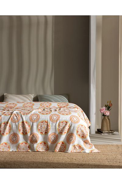 Madame Coco Orva Double 100% Cotton Karde Printed Pique - Coral