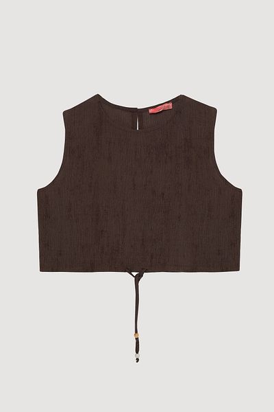 Quzu Shirring Detailed Lace up Tank Top Brown