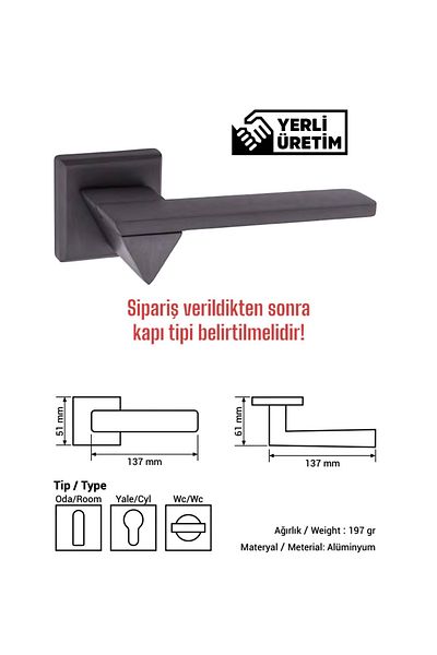 Üsküp Yapı & Mimarlık Laura Badge Anthracite Door Handle