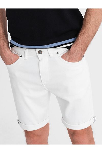 OMBRE Klassische Herren-Jeansshorts mit hochgekrempeltem Bein - weiß V1 OM-SRDS-0162 XXL