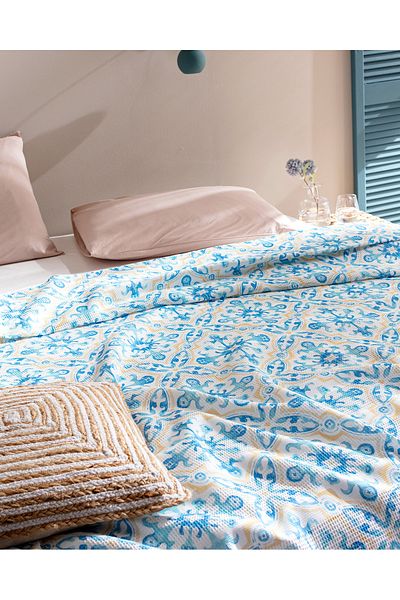 Madame Coco Adorlee Double Personality 100% Cotton Brother Printed Pique - Blue