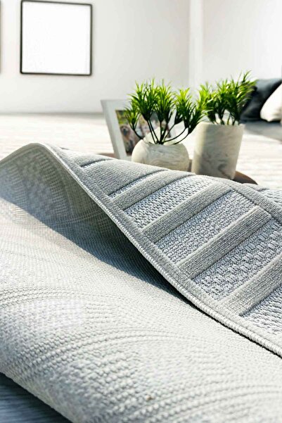 Decomia Home Milan Dokuma Yıkanabilir Bukleli Modern Gri Salon Halısı Mutfak Halısı Yolluk