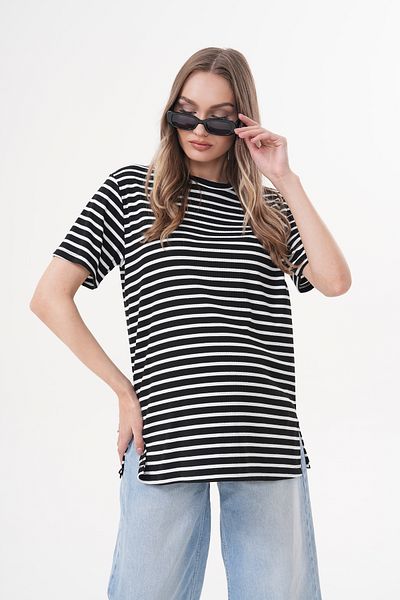 Miss Dünya Lissa Crew Neck Short Sleeve Striped Maternity and Maternity T-Shirt