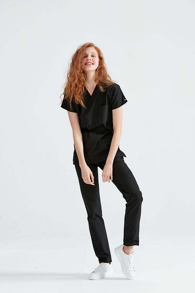 DEMOTEKS Costum Medical Elastan Negru, Pentru Femei - Model Classic Flex