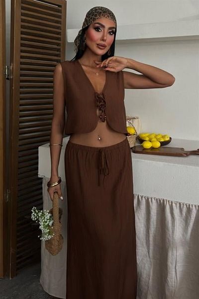 TUA MODA Tua Moda Vest Front Tie Floor-Length Suit 10192