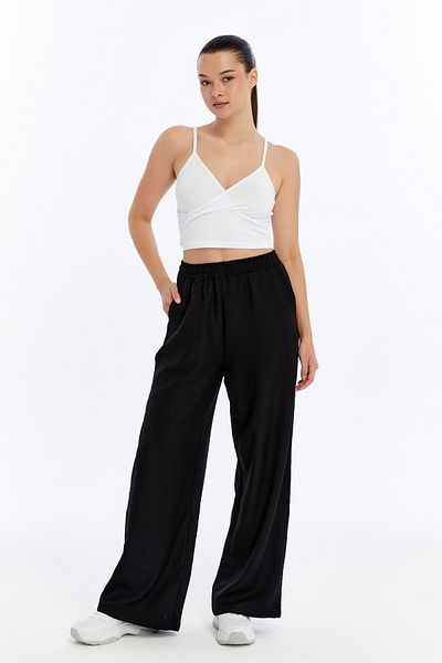 GENIUS STORE Pantaloni de damă, cu talie amestecată de in, pantaloni din țesătură rezistentă la riduri, cu elastic în talie
