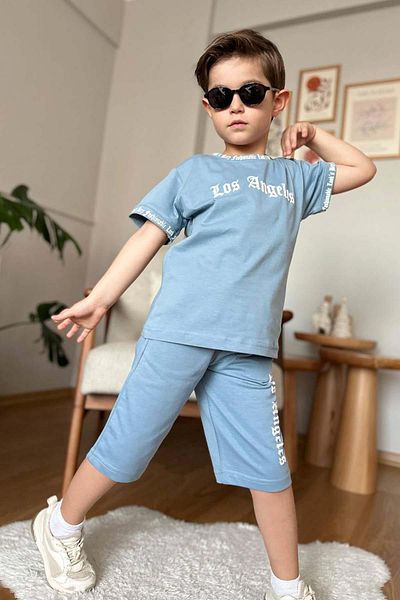 Riccotarz Costum pentru băiat LA Blue Shorts cu guler și inscripții pe mâneci