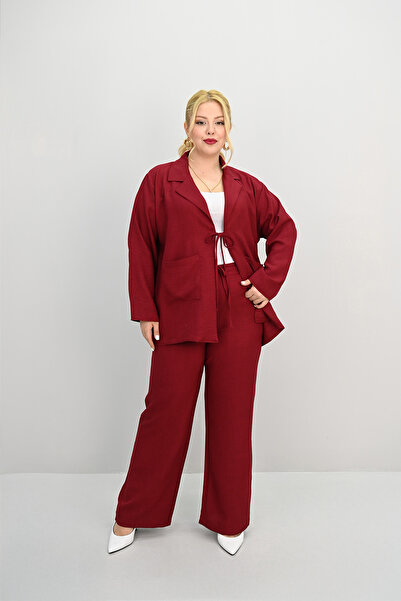 Koza Butik Women's Large Size Tie-Up Loose Wide Leg Bottom-Top Suit 8195-25