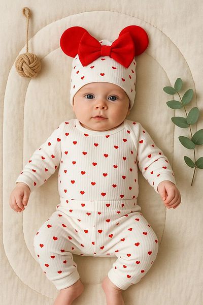 Babydonat 3-Piece Set for Baby Girl - Heart Pattern and Hat