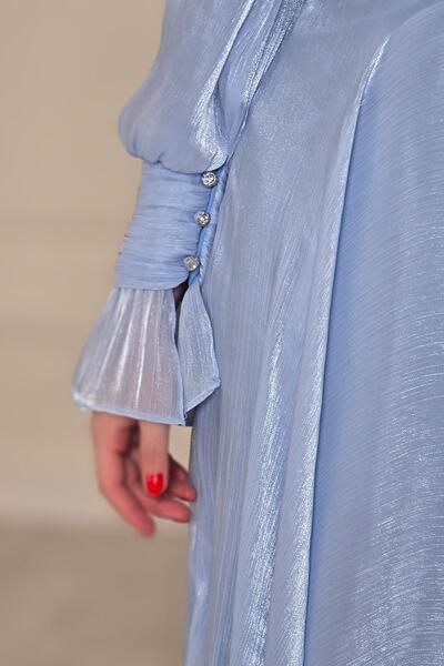 Yonca Moda Evi Bebe Mavisi Ön Detaylı Kollar Fırfırlı Abiye 4805