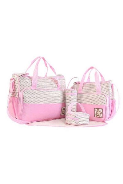 COOYA 5-Piece Dotted Baby Diaper Bag Set Pink